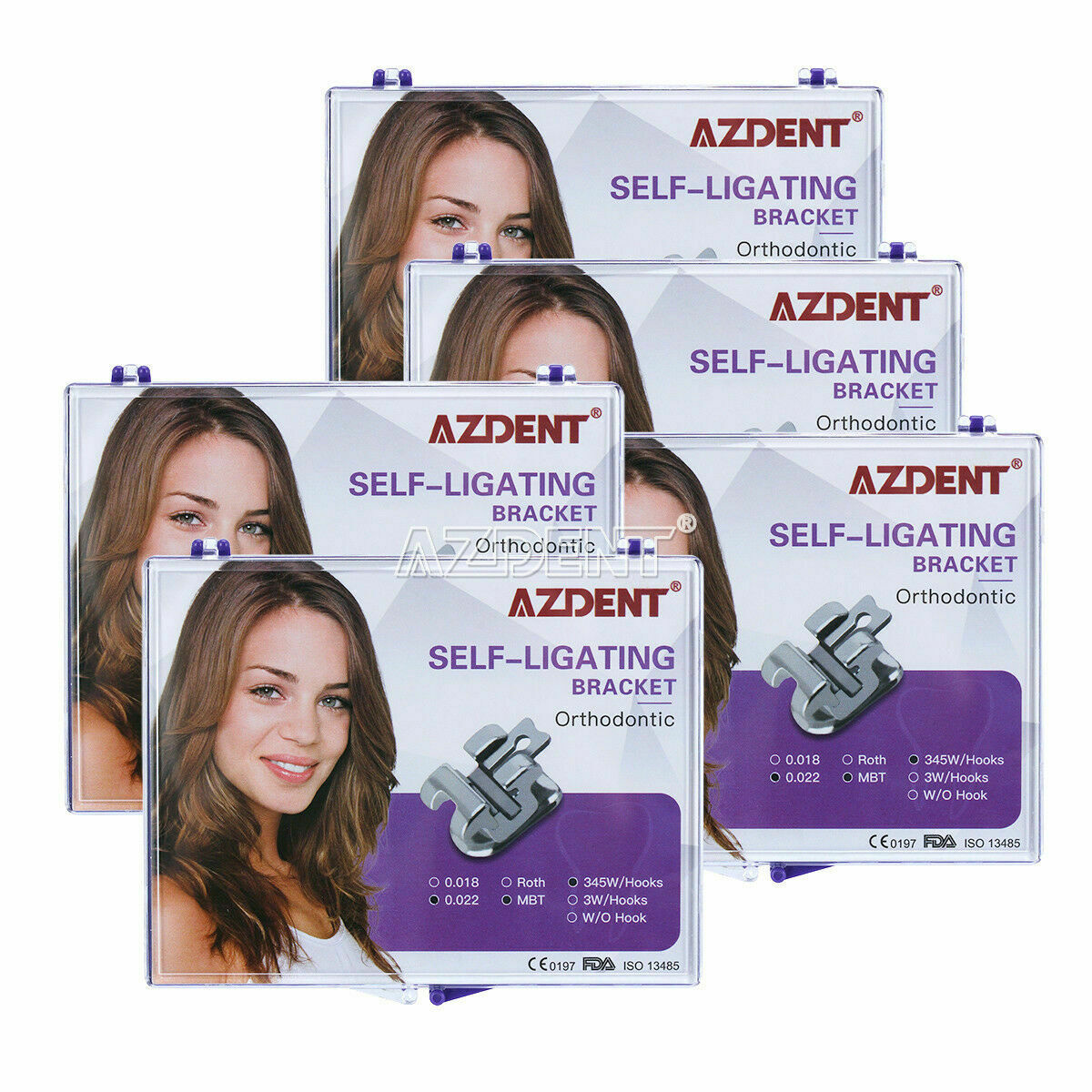 5Packs Dental Orthodontic Brackets Self-ligating MBT 0.022 345 With Hook AZDENT