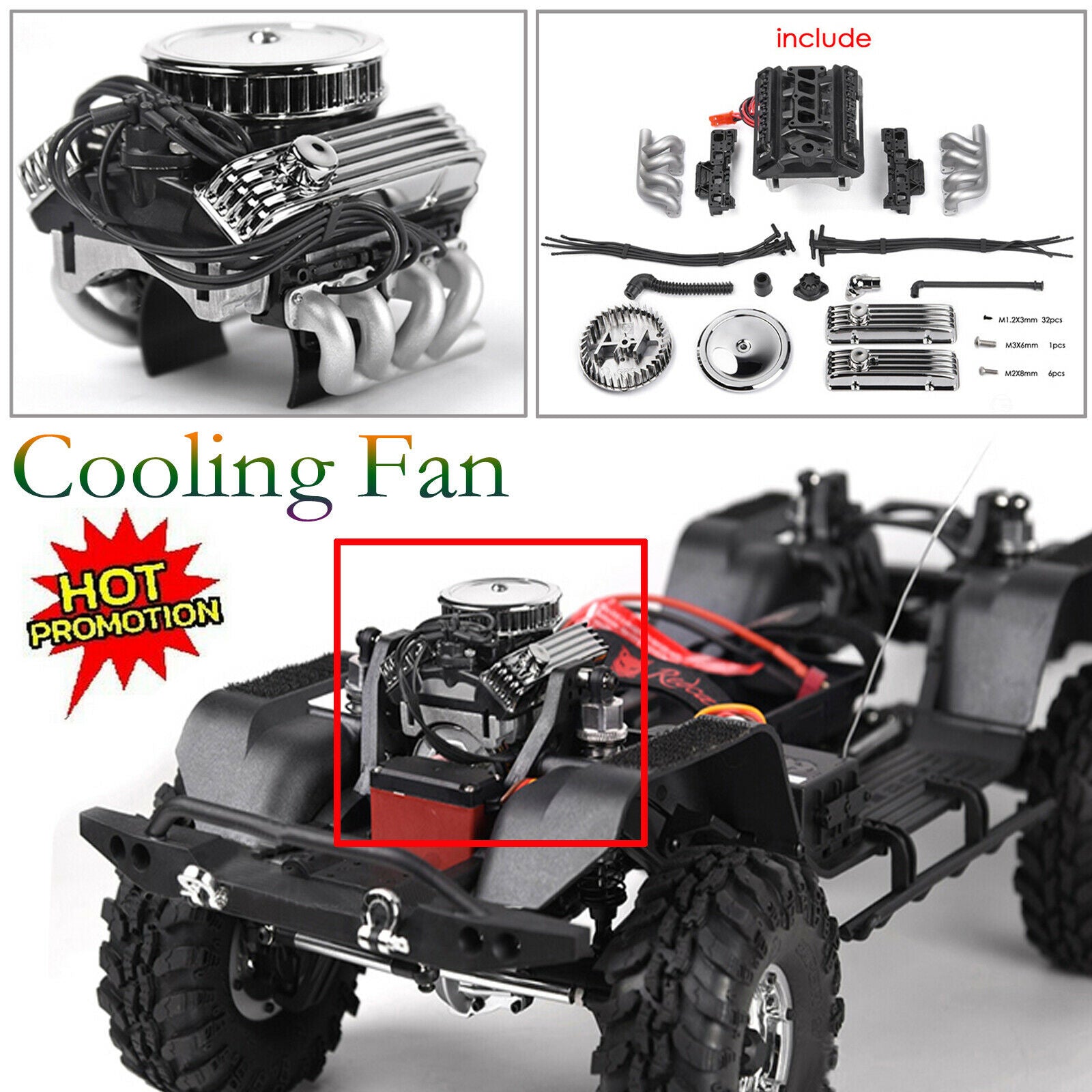 Simulate Engine Motor Cooling Fan F82 GRC V8 For TRX4 SCX10 RC4WD 1/10 RC Crawle