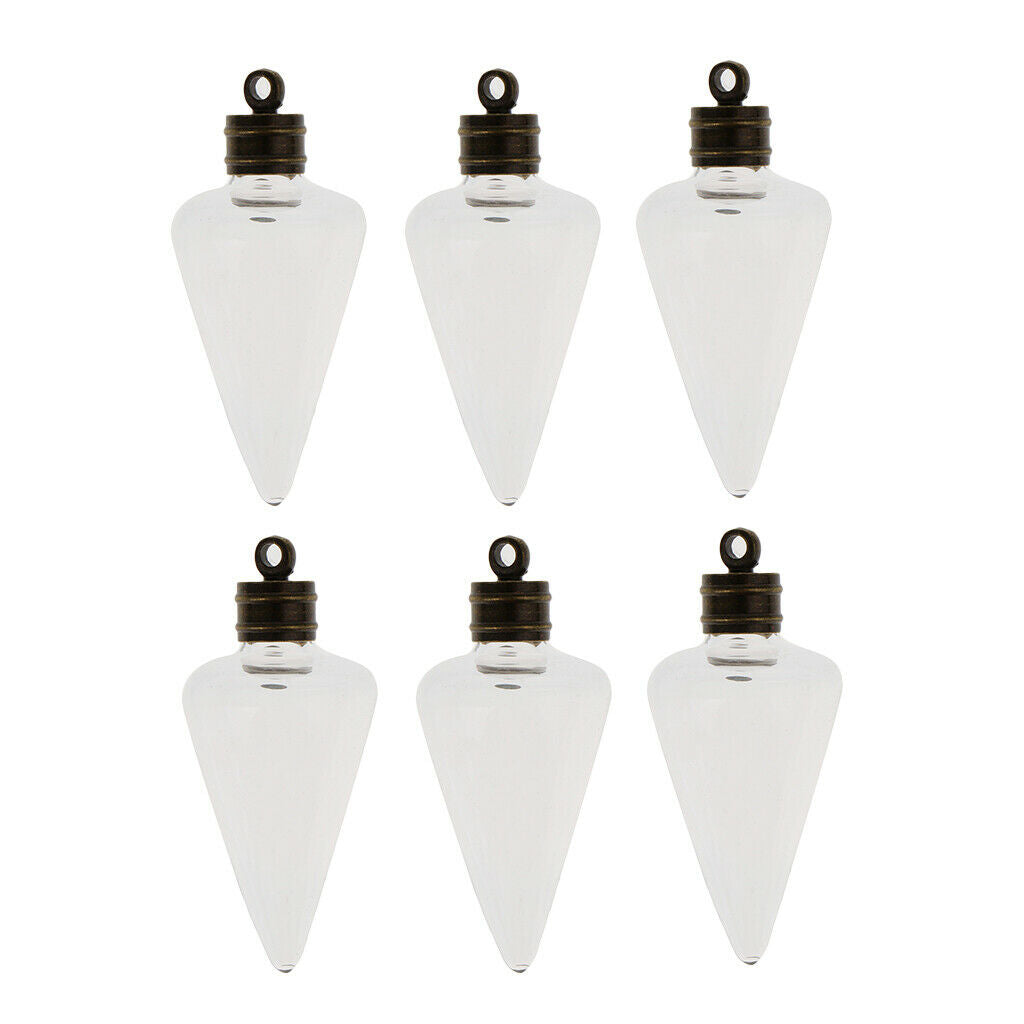 6x Clear Empty Wishing Bottles Vial Necklace Pendant Glass Handcraft Charms
