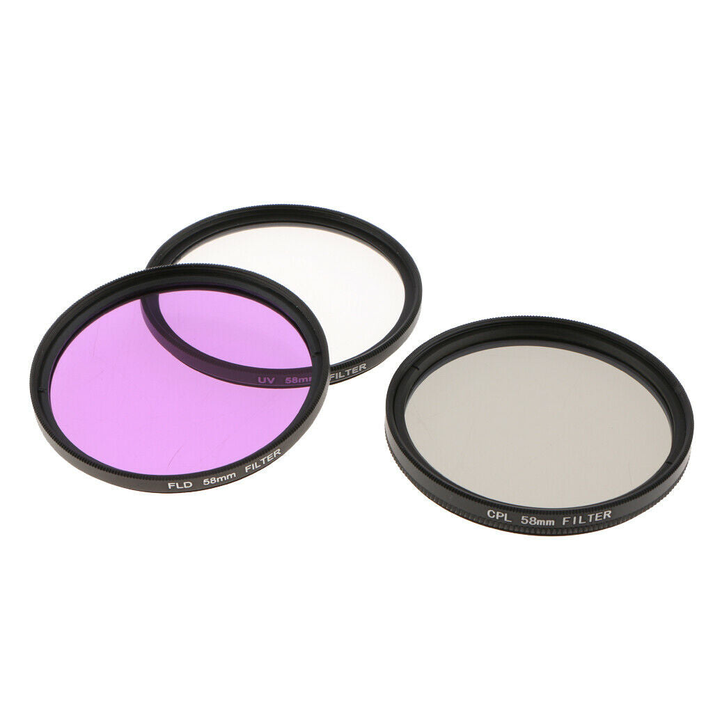 Lens Filter Kit UV CPL Polarizer FLD + Storage Bag for Nikon Canon 58mm