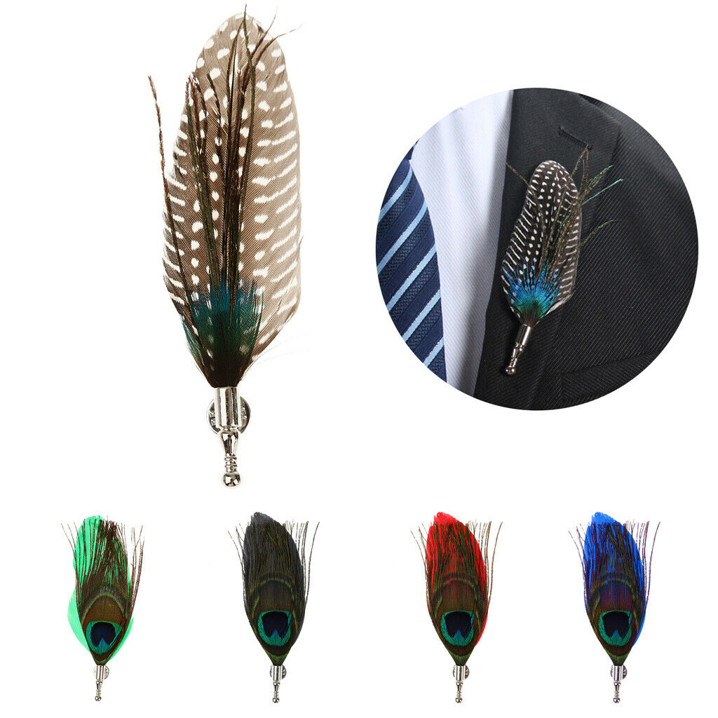 Classic Necktie Men Pure Color 10cm Necktie + Brooch Peacock  Corsage