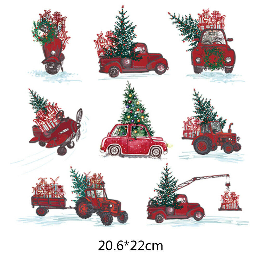Christmas Truck Heat Transfer Patches Iron on Xmas Tree Kids T-shirt DIY Decor
