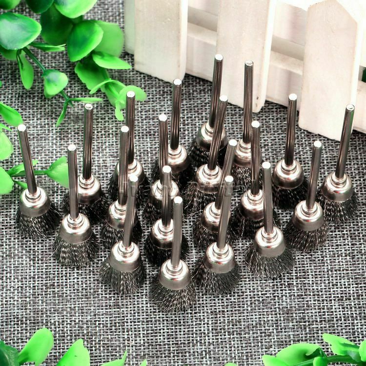 10Pcs 3mm Shank Steel Wire Cup Brushes Wheels Set Power Rotary Tool Dia 15mm