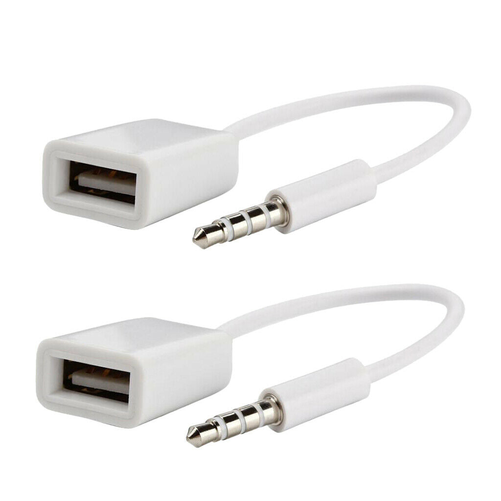 2x AUX to USB Adapter ,3.5mm Male AUX Audio Jack Plug to USB 2.0 Female