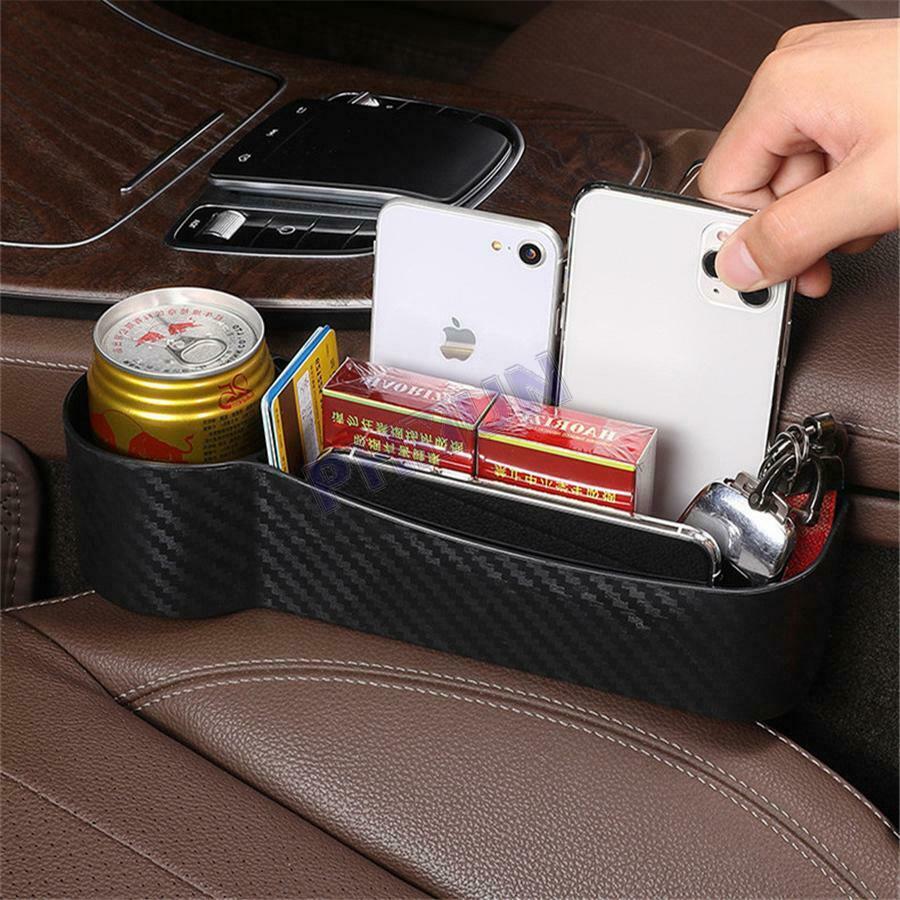 Carbon Fiber Look Car Left Seat Crevice Storage Box Organizer Pocket Cup Holder