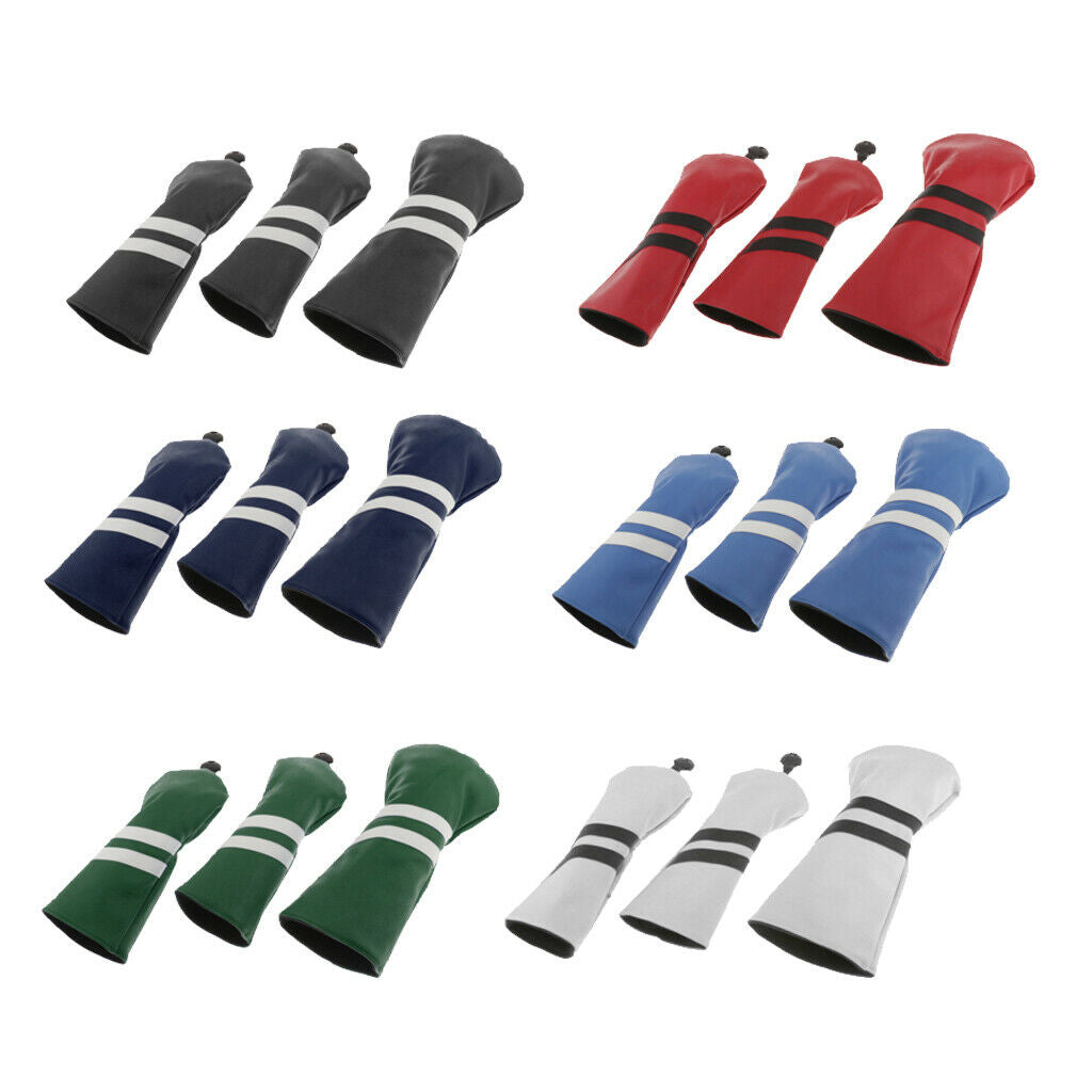 3Pcs Leather Golf Wood Head Cover Waterproof Wood Driver Headcover Sleeve White