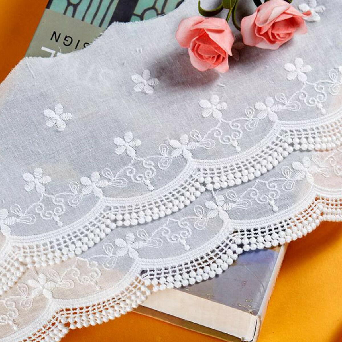 3 Yard Embroidery Trim Floral Cotton Lace Ribbon Wedding Fabric Clothing Sewing