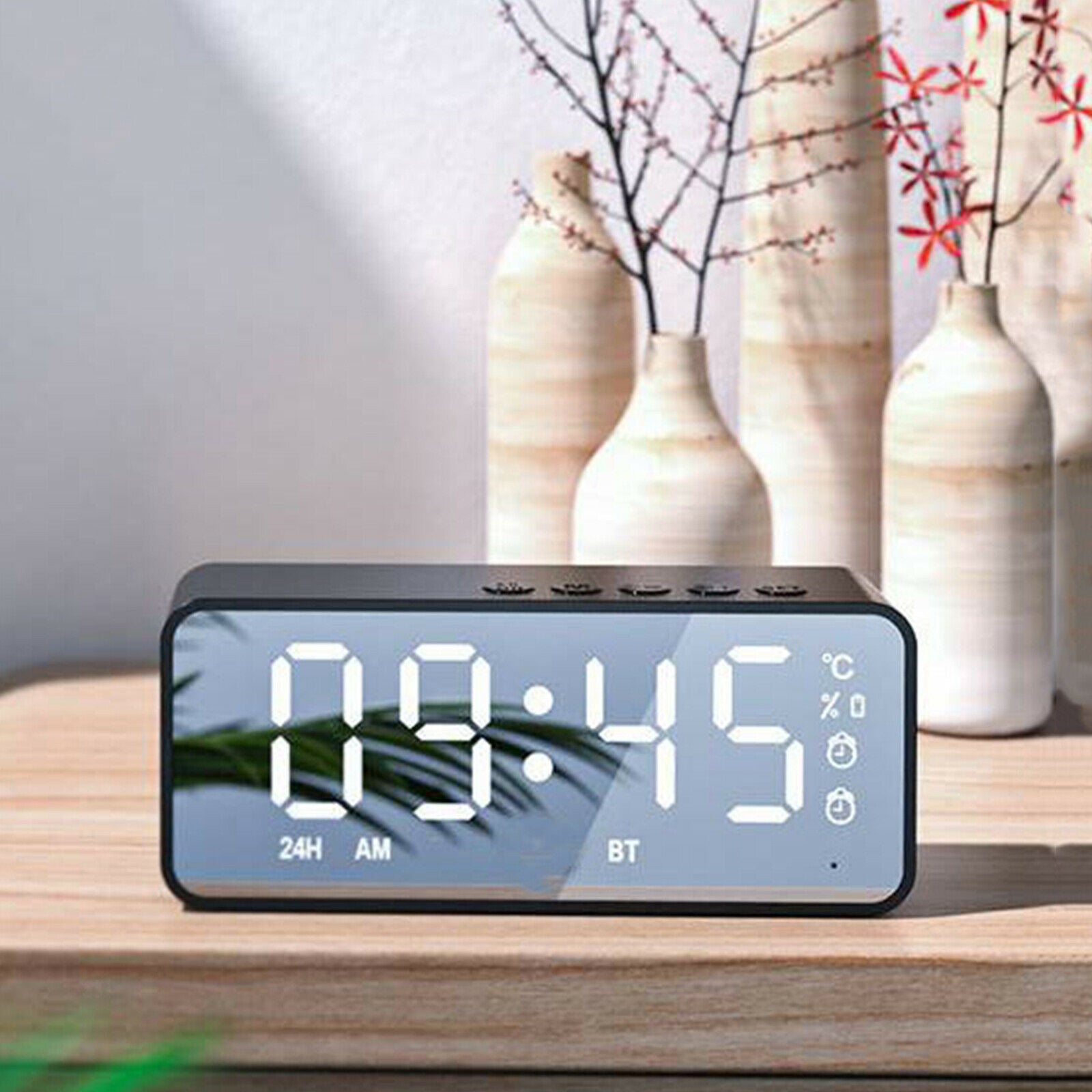 Bluetooth Speaker Mini Dual Alarm Temperature Clock Large Mirror Screen
