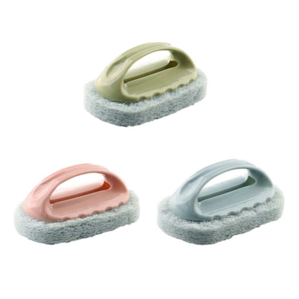 3pcs Kitchen Sink Scrubing Pad Sponge w/ Handle Bathroom Dirt Cleaning