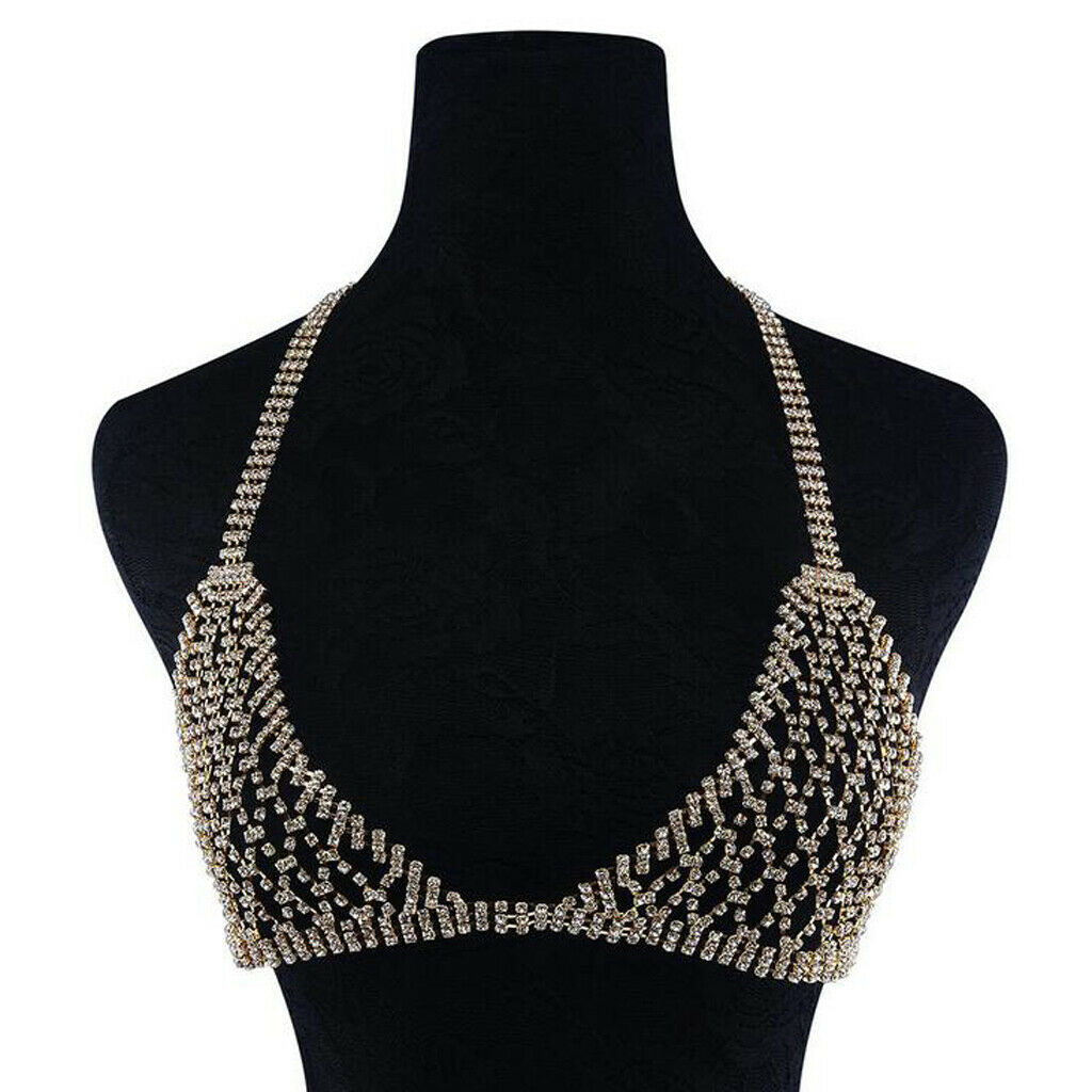 Crystal Beach Body Chain Bra Chain Bikini Harness Rhinestone for Club Party