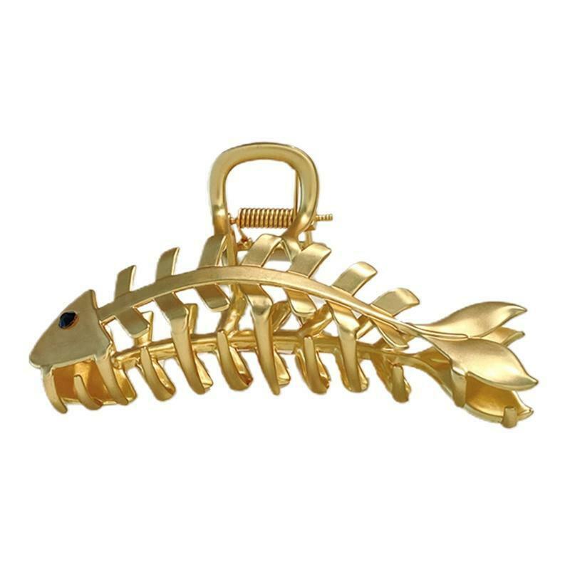 Large Hair Clips Non-Slip Fish Shape Hair Claws Metal Fish Bone Hair Barrettes