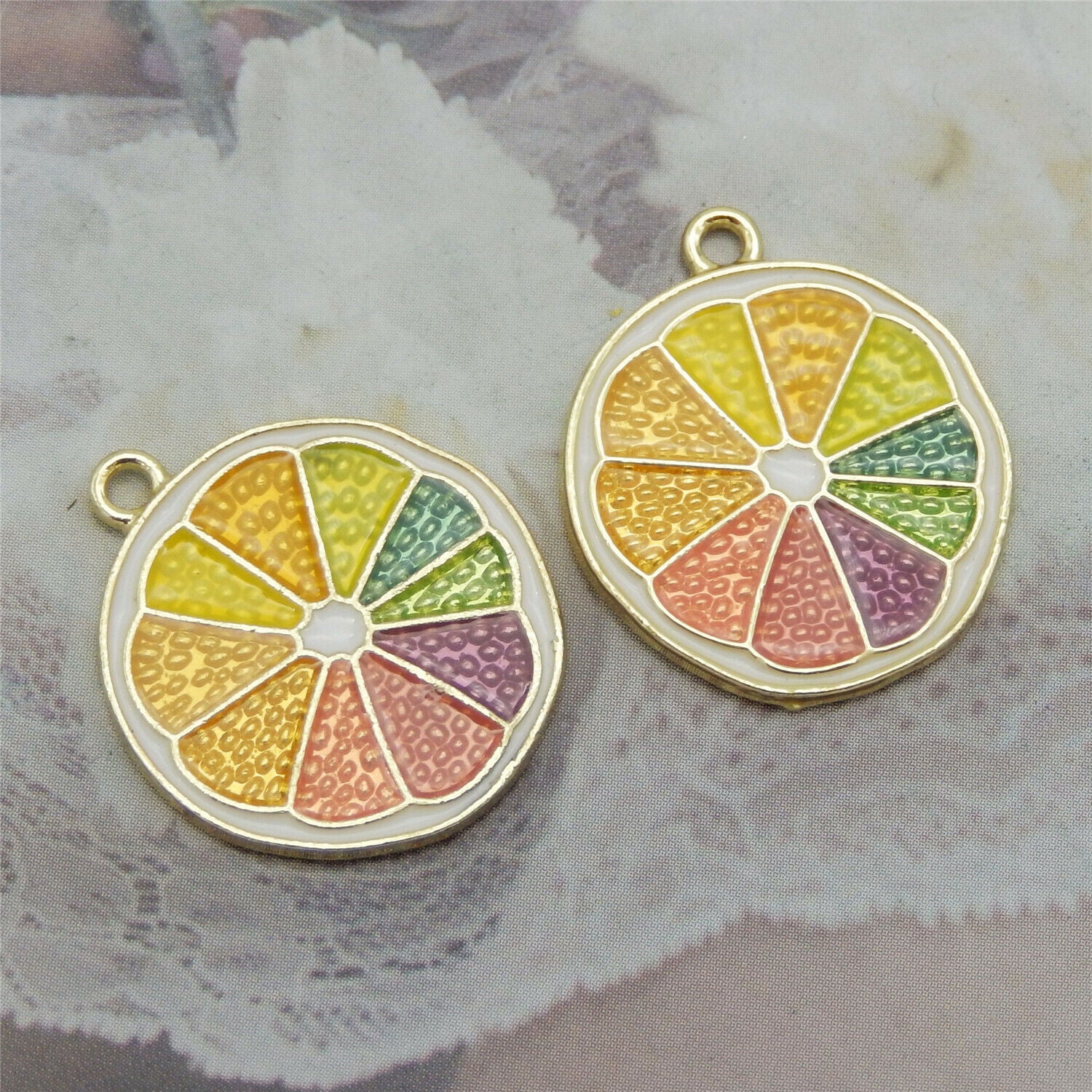 8PCS 23x20mm Enamel Rainbow Lemon Slice Pendant Charms for Bracelet Necklace