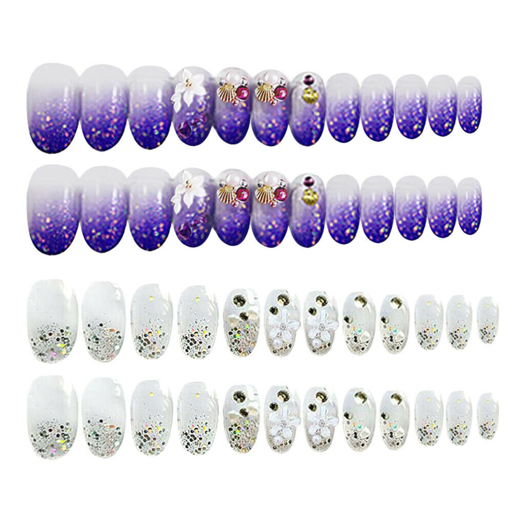 2 Color French Tip Press On False Nails Acrylic Full Cover Nail Art Tips Set