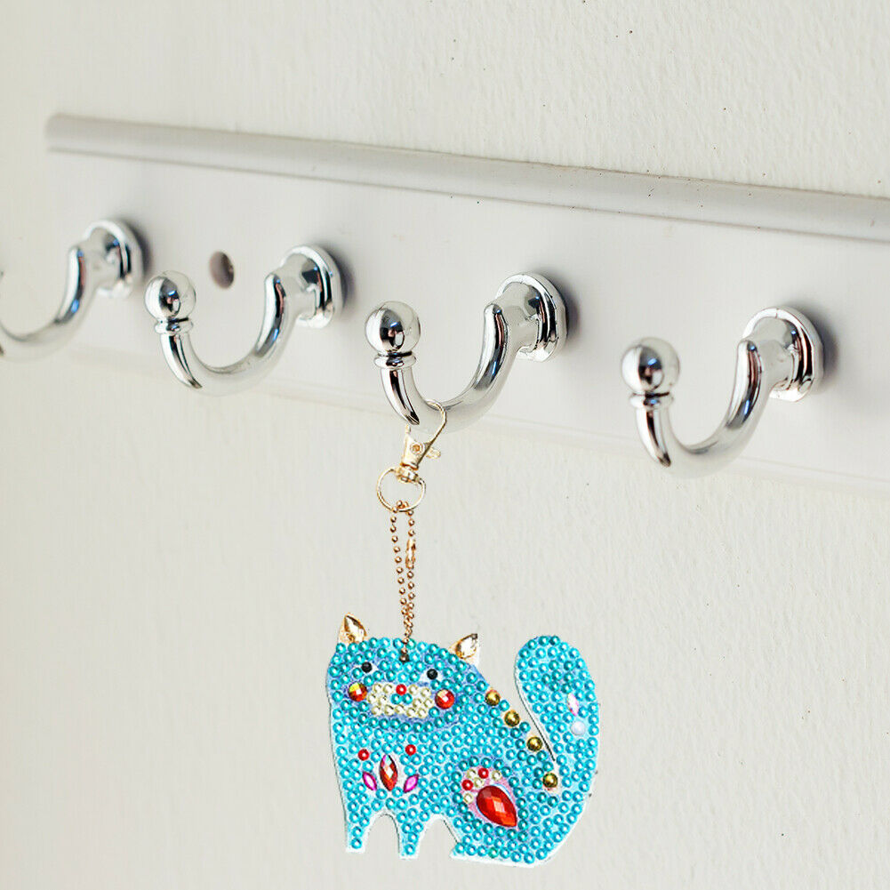 3pcs Full Drill Diamond Painting Keychain Cartoon Animals Key Ring Pendants @