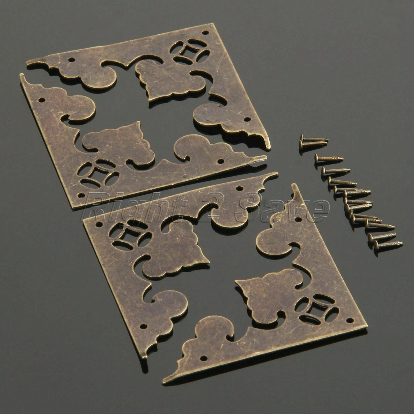 4pcs Jewelry Gift Wooden Box Corner Protector Decorative Metal Guard+12pcs Nails