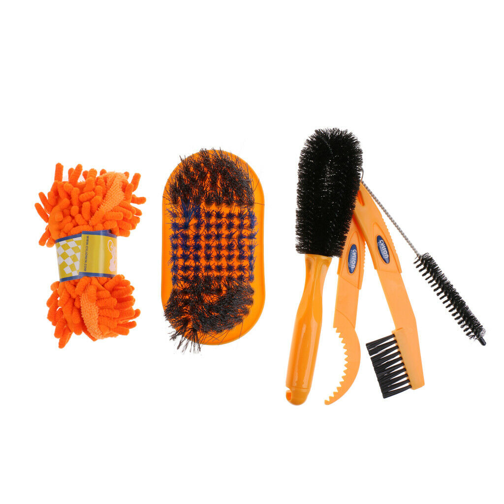 6x Bike Clean Kit Bicycle Tyre Clean Brush Chain Wash Cleaning Gloves Tools