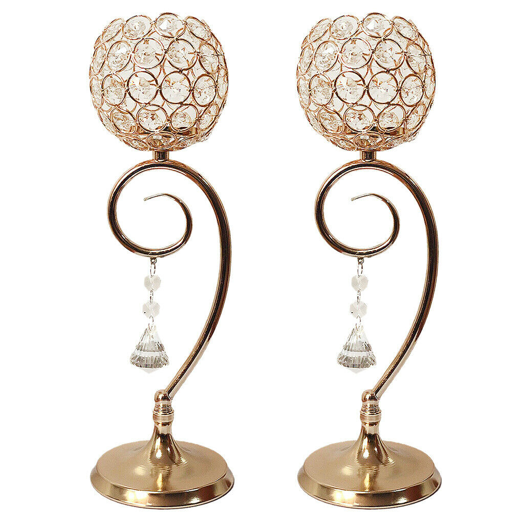 2 Pieces 35cm Golden Votive Tea Light Candle Holder Candlestick Wedding Banquet