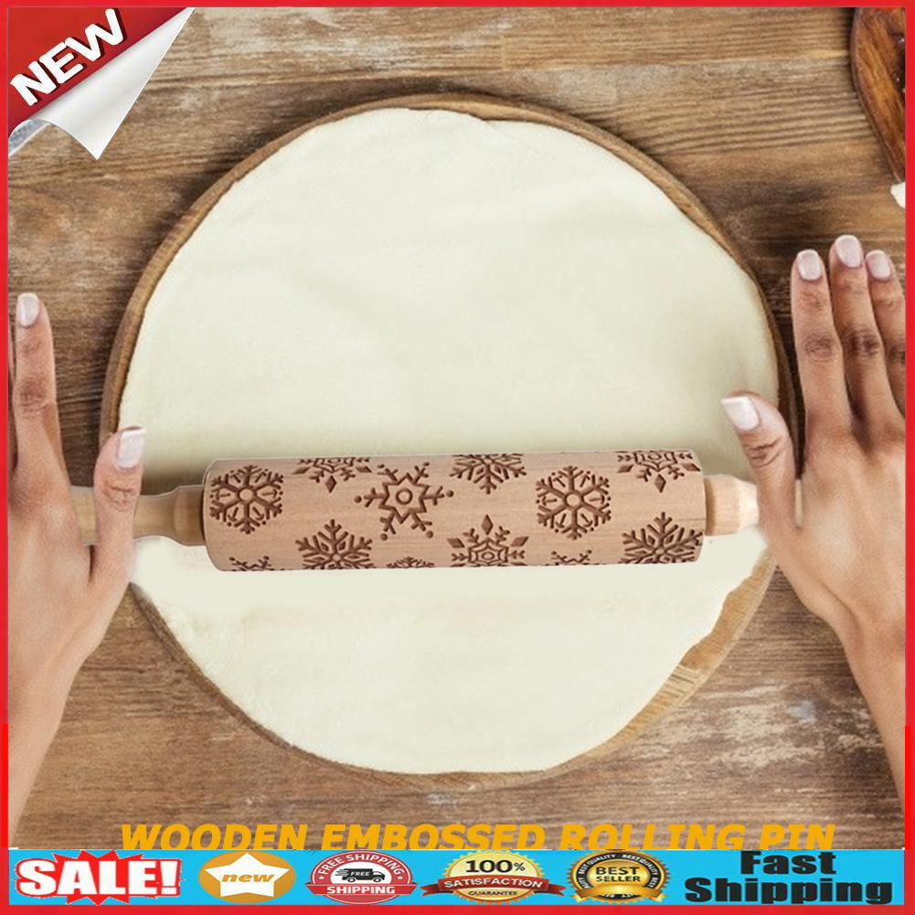 Wood Christmas Gift Embossed Rolling Pins Embossing Baking Cookies Tool @