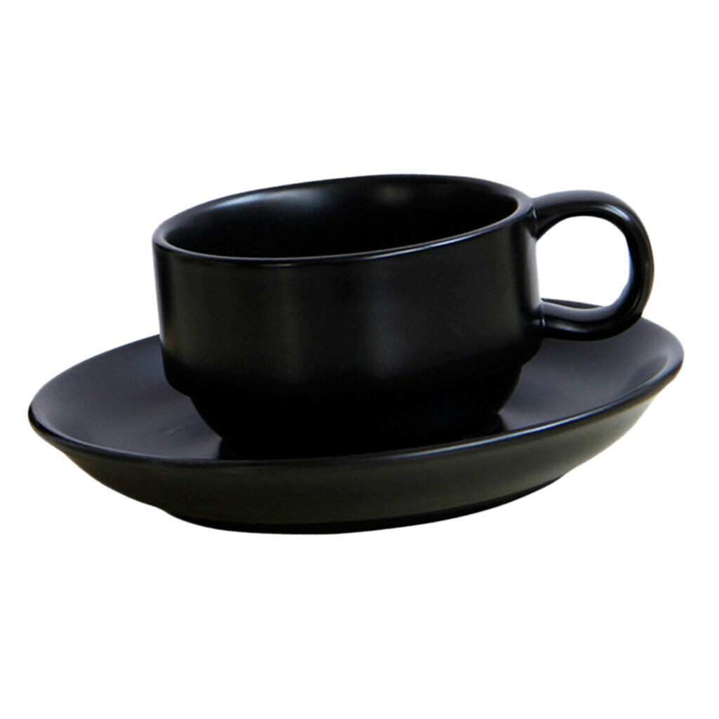 1Pc Ceramic Matte Black Coffee Mug with Saucer Set Modern Style Espresso Cup
