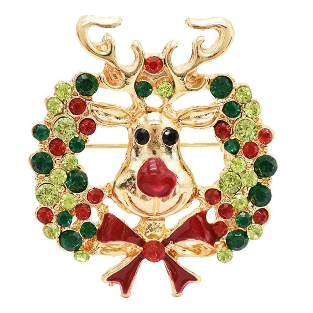 Cute Crystal Christmas Elk Brooch Pin Xmas Party Ornaments Gift Xmas Corsage