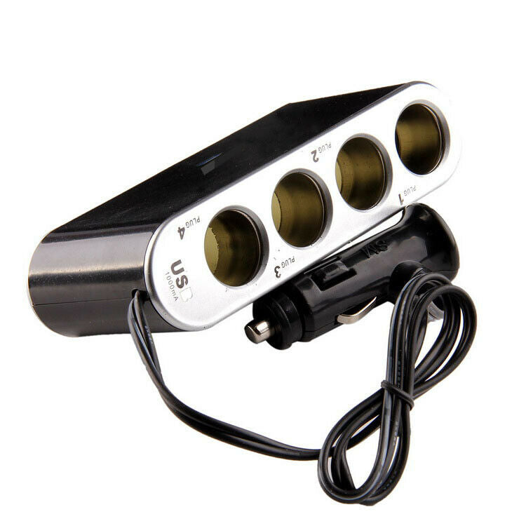 12/24V 4 Way Car Cigarette Lighter Socket Splitter 1 USB Charger Power Adapter