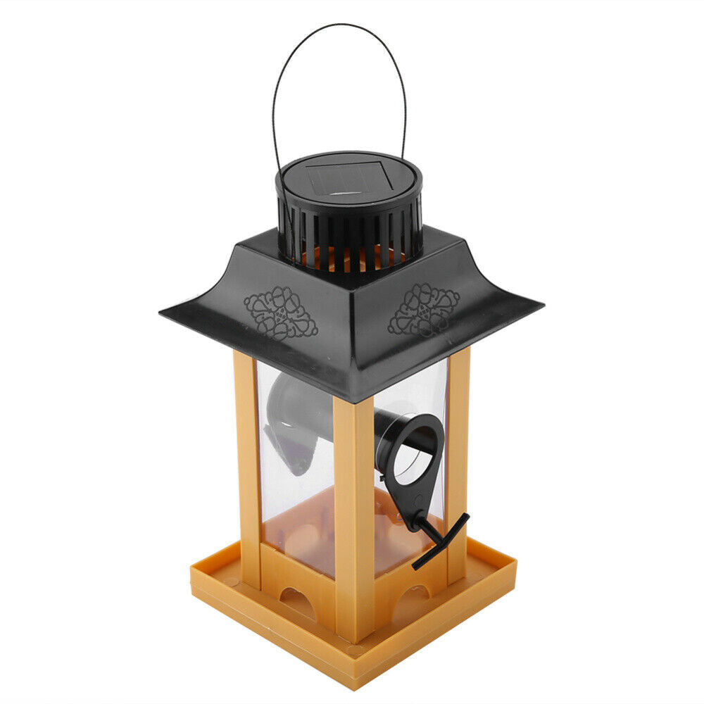 Hanging Wild Bird Feeder Solar LED Light Outdoor Balcony Decor Parrot Feeder