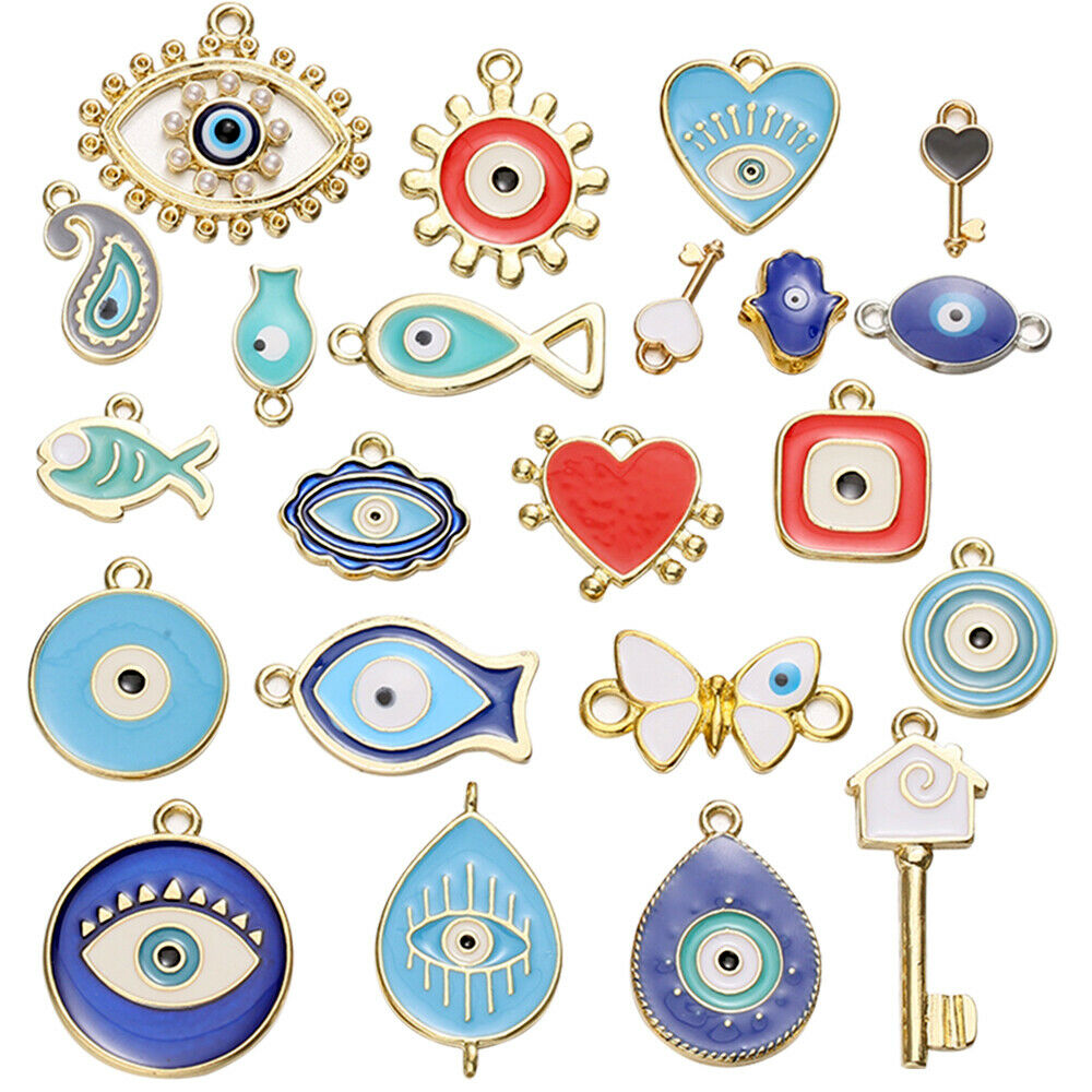 30Pcs New Evil Eye Enamel Charms Eye Alloy Oil Drop Pendants Cute Women Jewelry