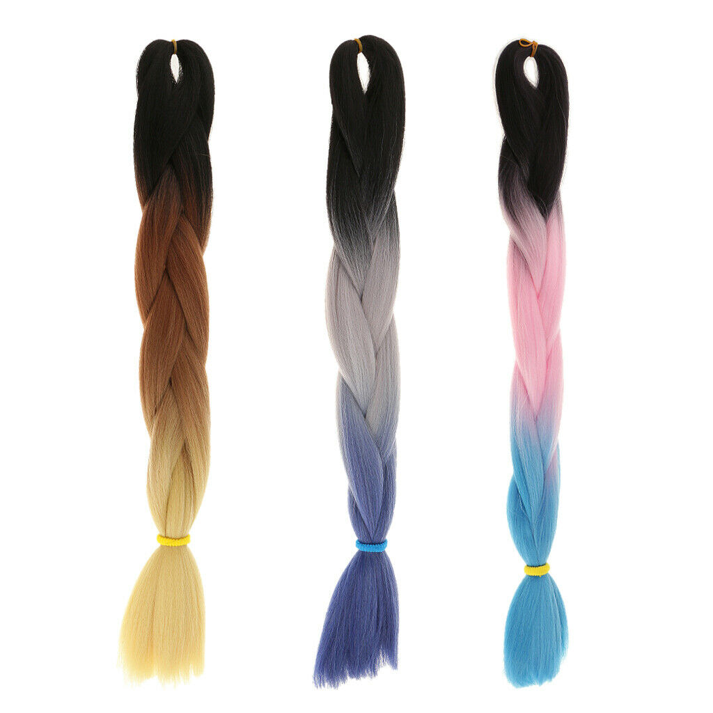 24" Ombre Kanekalon Jumbo Braiding Hair Extensions Black+Coffee+Blonde
