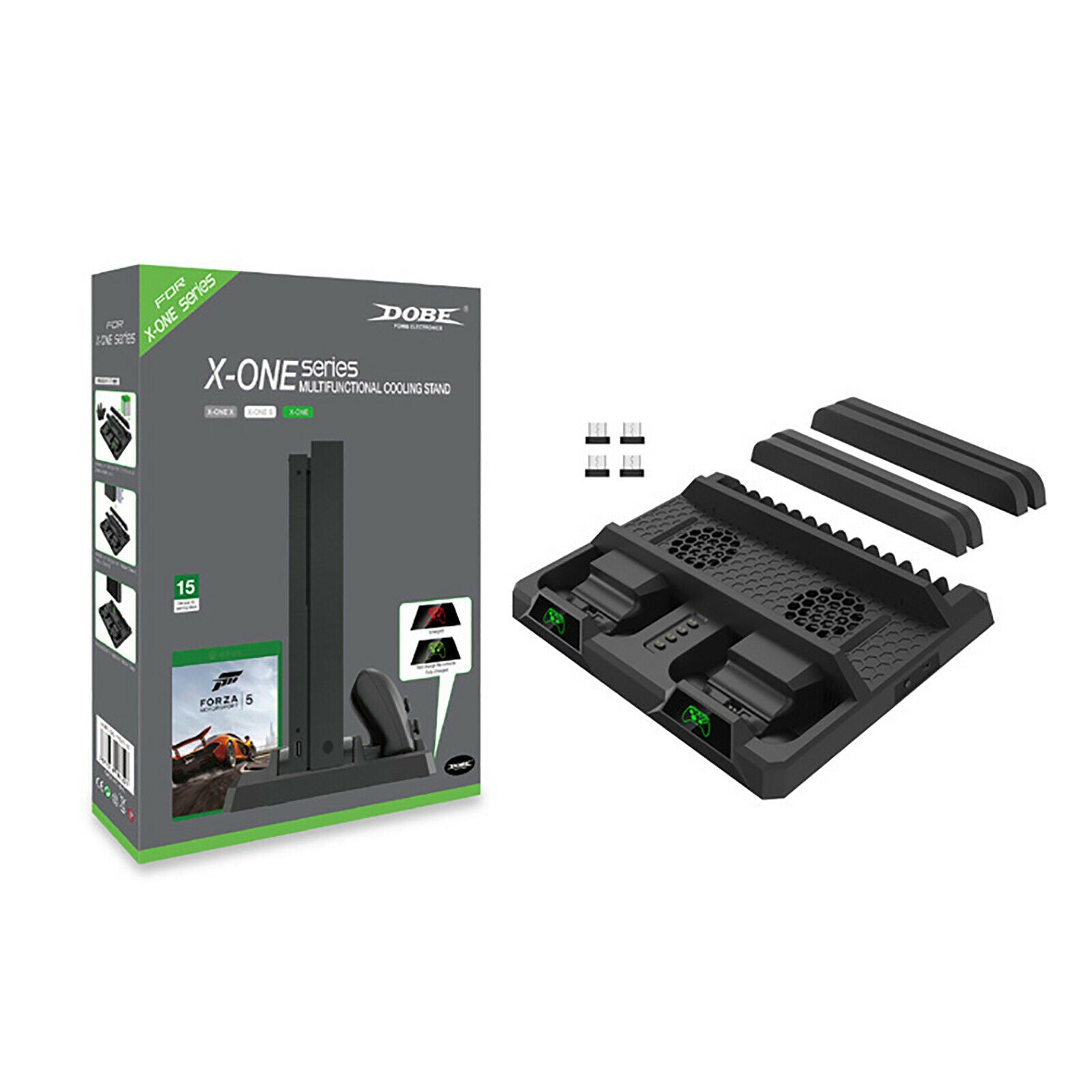 For XBOX ONE X S Console Charging Base Dual Controllers Charger with Cooling Fan