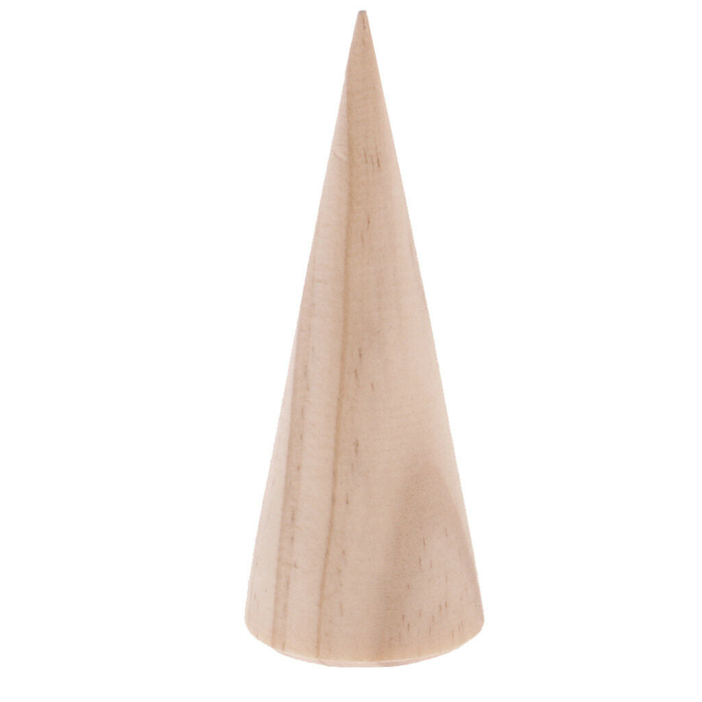 6pcs Plain Stand Cone Shape Wood Jewelry Display Ring DIY Crafts Unpainted
