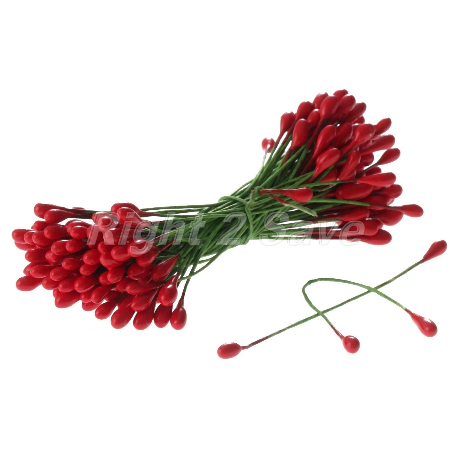 100Pcs Artificial Round Flower Stamens Red Double Sided Wire Wrapped Craft DIY