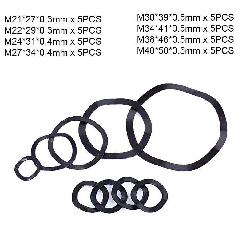40pc M21,22,24,27~40 Wave Wavy Spring Crinkle Washer Kit Black Zinc Plated Steel