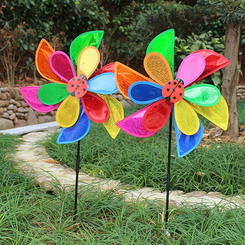 Double Layer Ladybug Windmill Wind Spinner Pinwheel Home Garden Yard Deco.l8