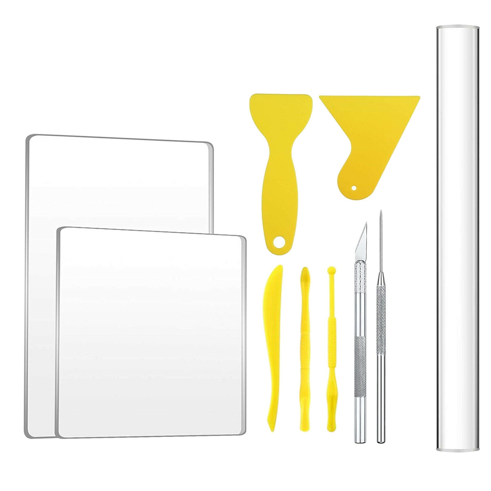 10Pieces DIY Clay Tool Set Acrylic Clay Roller Acrylic Sheet Backing Board