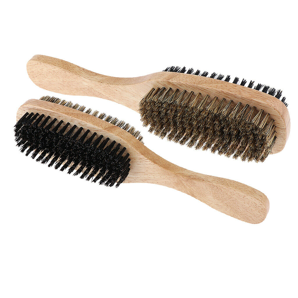 2 Sizes Double Side Men Hair Bristle Beard Mustache Brush w/Wood Handle