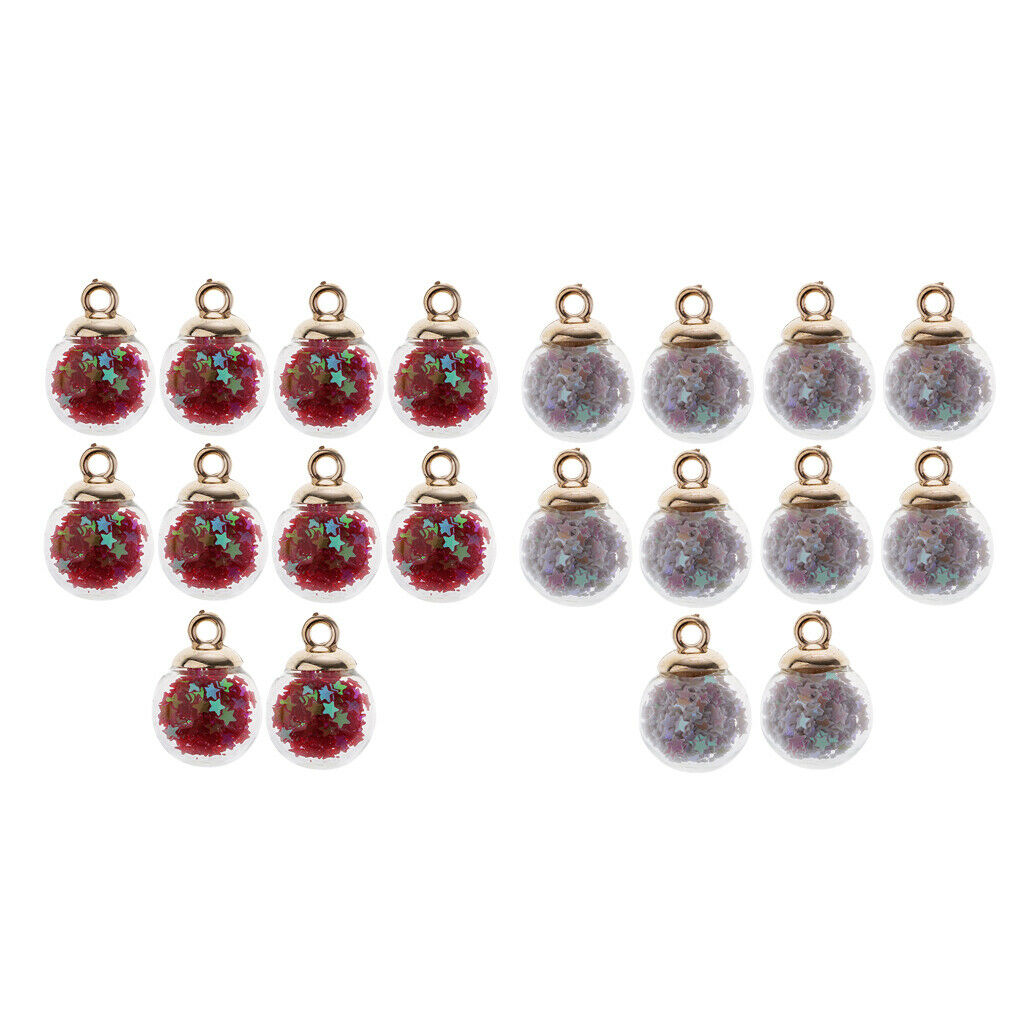 20X 16mm Charms Glass Ball With Shiny Star Pendants Craft DIY Necklace Mixed