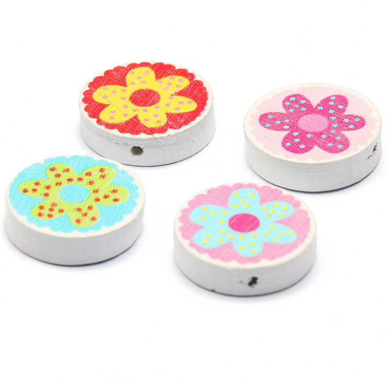 50X Mixed Round Flower Wood Bead Loose Spacer Bead Jewelry Making Necklace