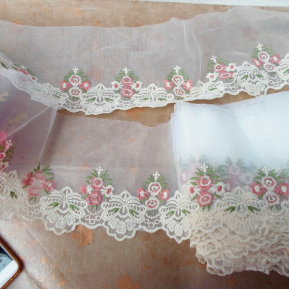100cm Lace Edge Trim Ribbon Wedding Applique Flower Sewing Embroidered DIY Craft