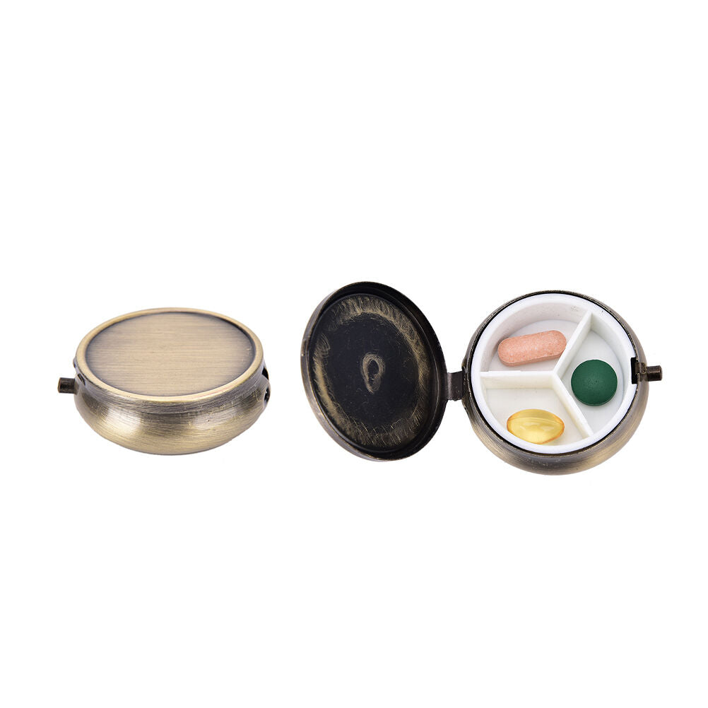 Metal Round Pill Box Medicine Organizer Container Jewellery Case Storage B Lt
