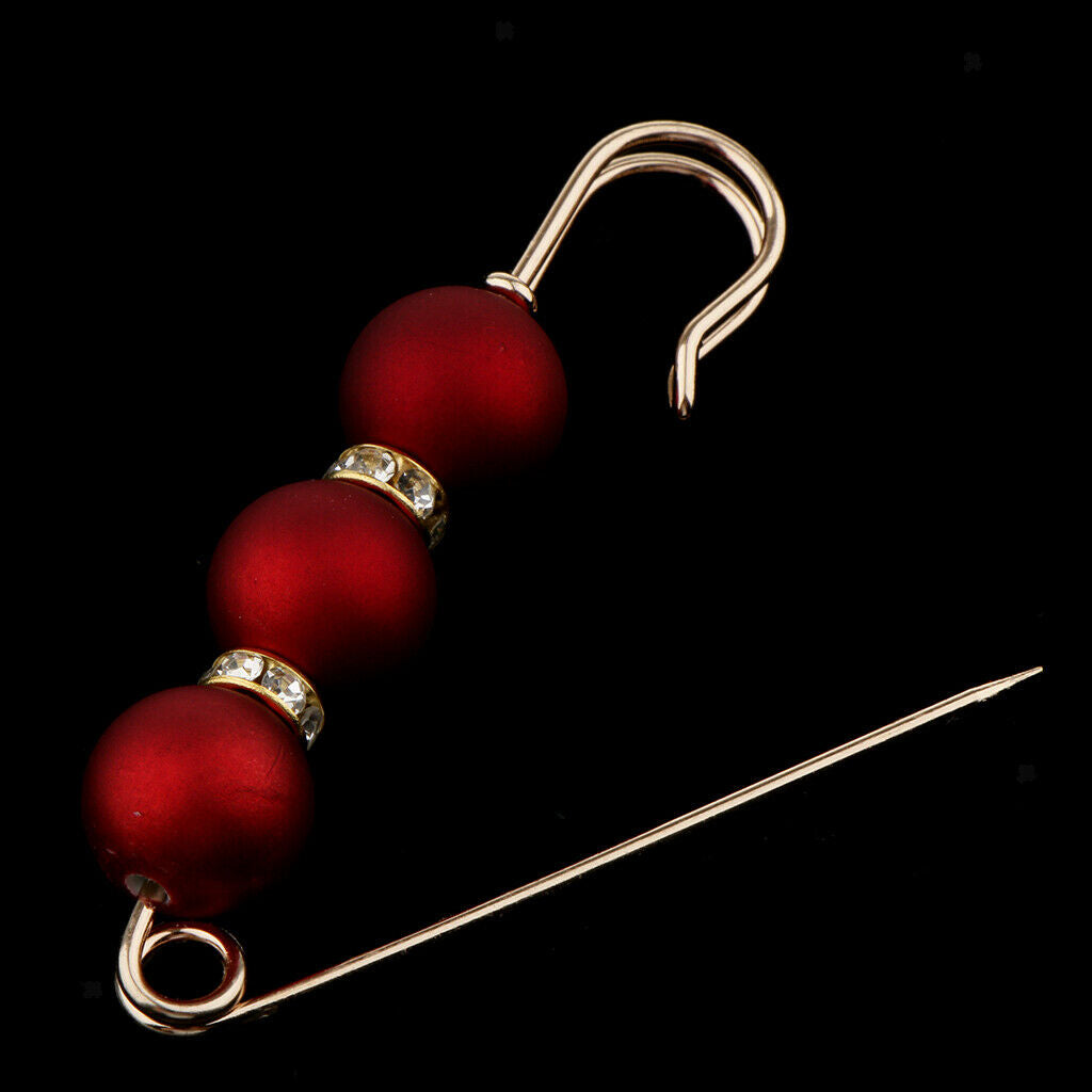 2 Pieces Lady Girls Pearls Rhinestone Spacer Beads Safety Pin Scarf Clip