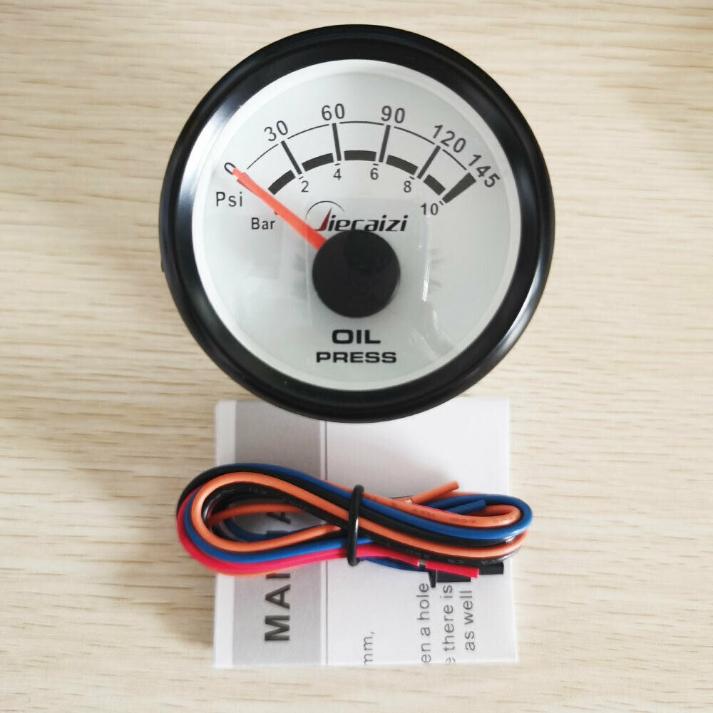 2-1/16â€³ white oil pressure gauge with sender 10-184ohms 145psi car boat blue led