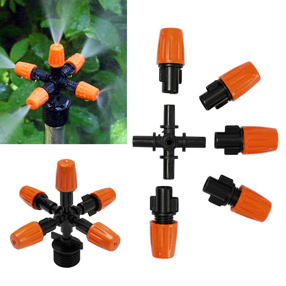 5-Head Cross Micro Sprinkler Garden Tool Irrigation Spray Nozzle Watering US