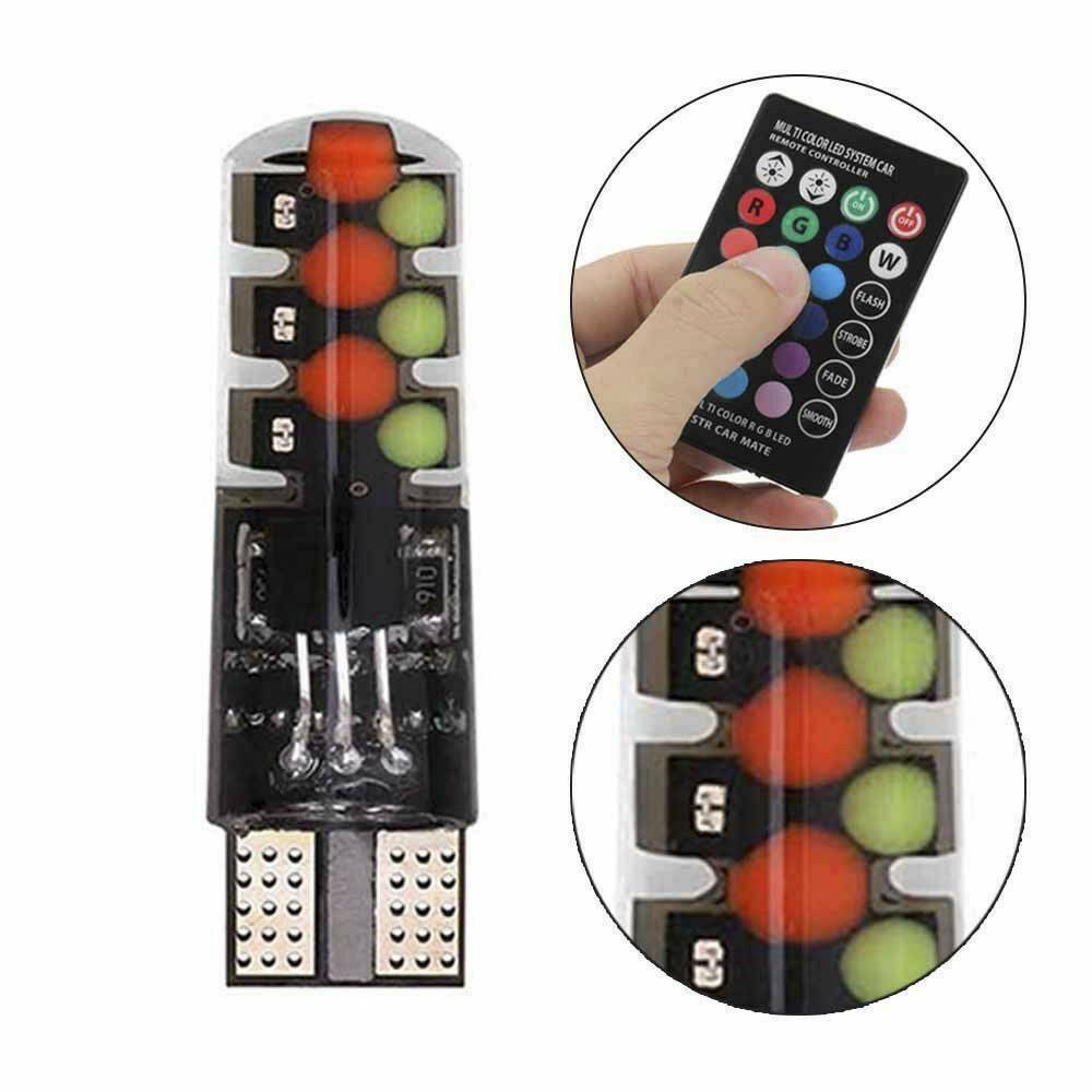 2Pcs T10 W5W LED Car Lights RGB With Remote Control Led Bulb Dome Reading Lights