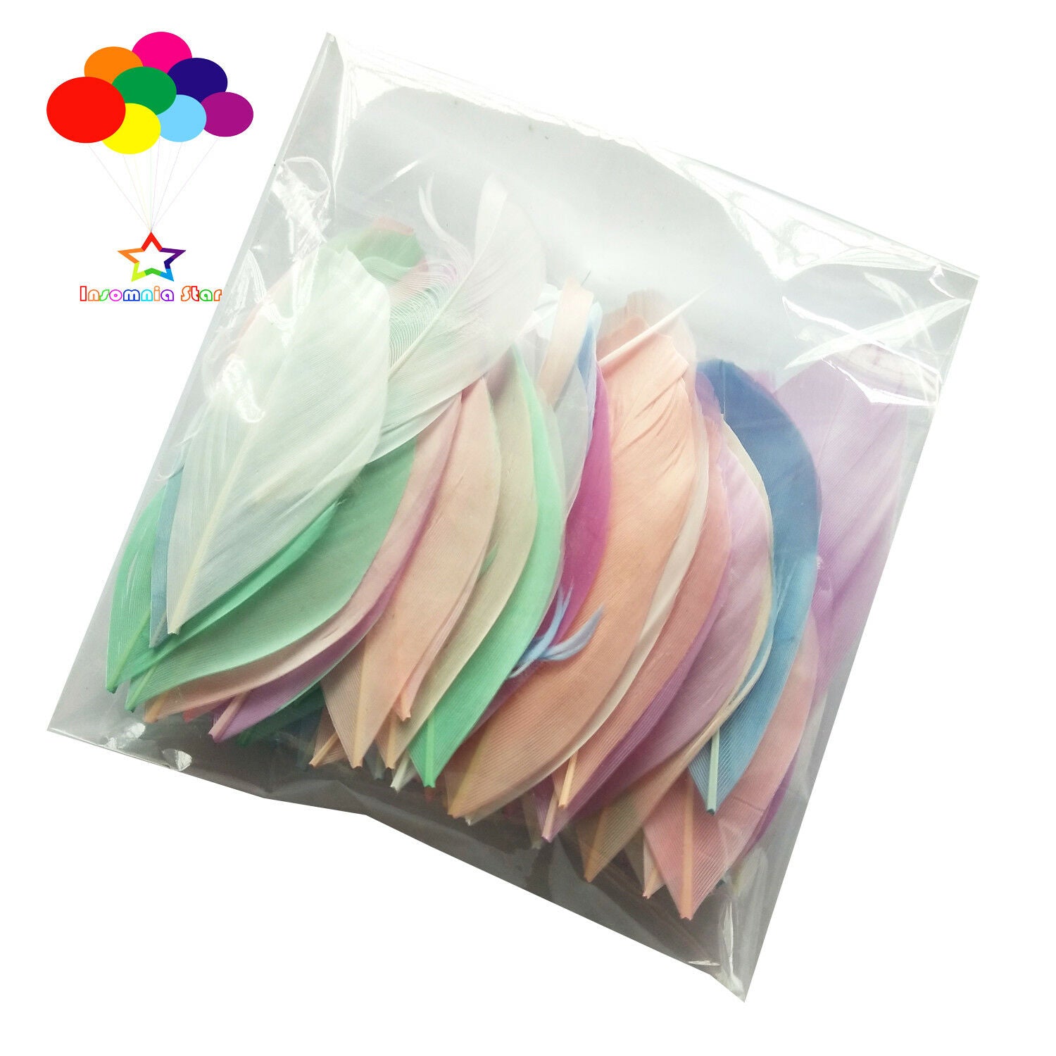 100 Pcs Macaron Light color mixture Goose feather Round head 2-3 Inch/5-7 Cm Diy