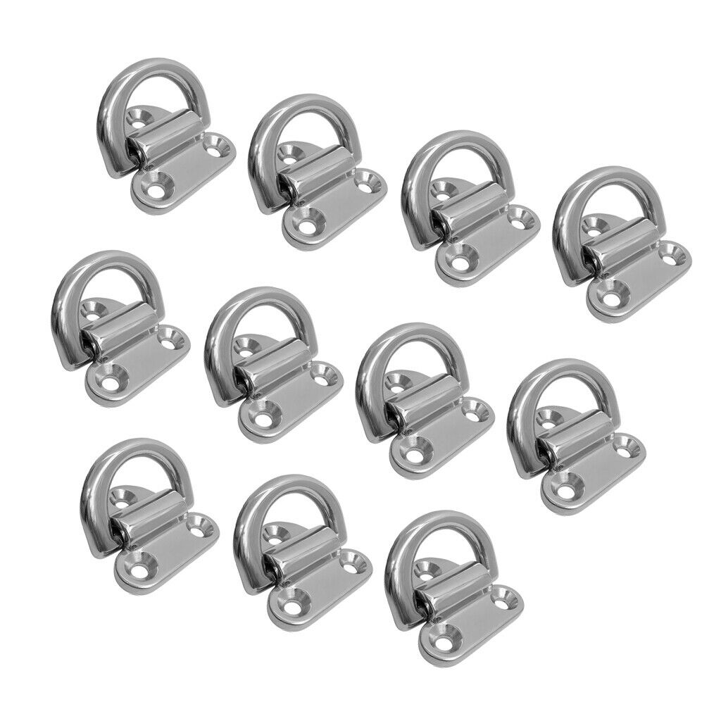 11pcs 6mm Stainless Steel Folding Pad Eye Deck Lashing D Ring Tie Down Plate