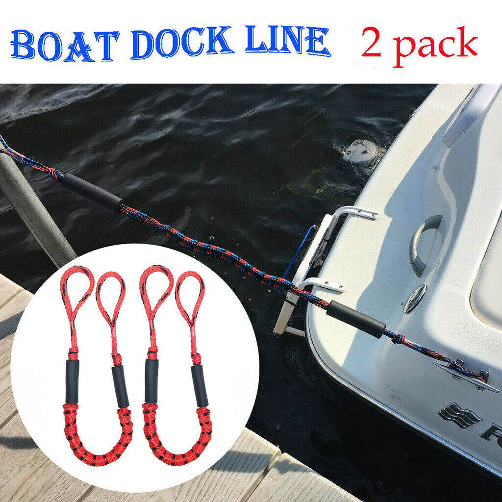 2pcs Marine Boat Bungee Dock Line Anchor / Mooring Rope 4ft Red