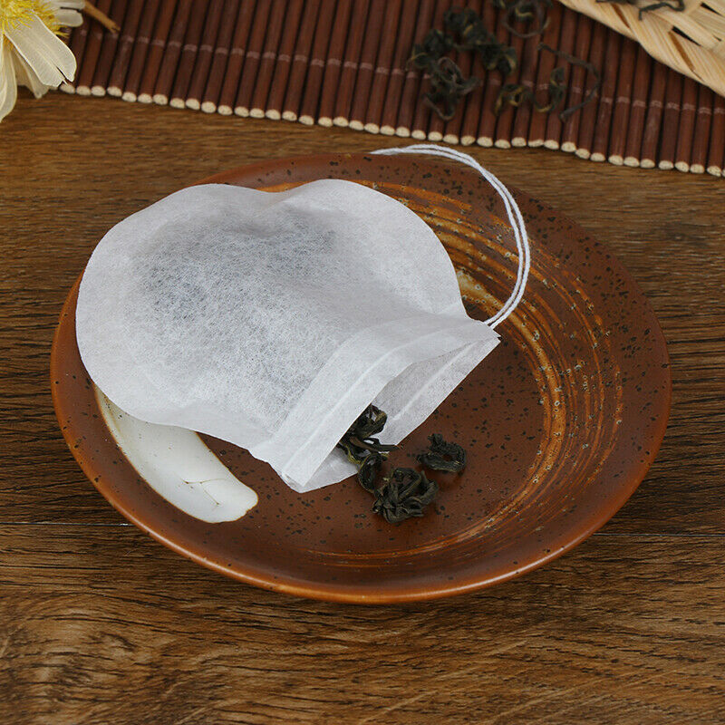 100X White Round Tea Bags Empty Filter Paper Teabags with String for Herb Tea SJ