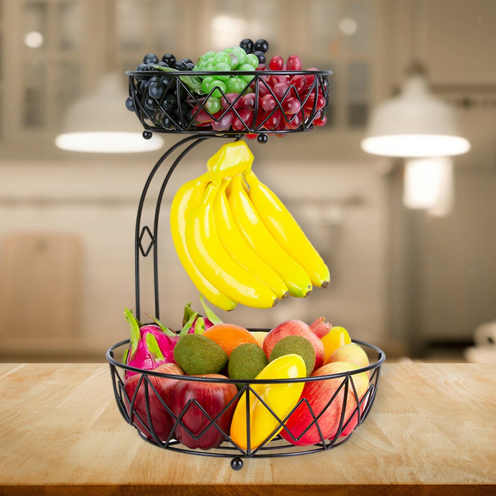 2 Tier Iron Countertop Fruit Basket for Kitchen Restaurant Fruit Organizer