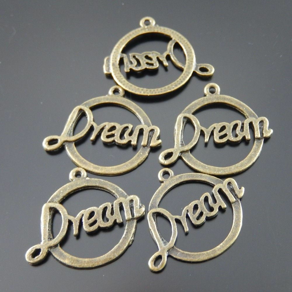 40 pcs Antiqued Bronze Round Circle Dream Charm Alloy Pendant Findings 22*17*1mm