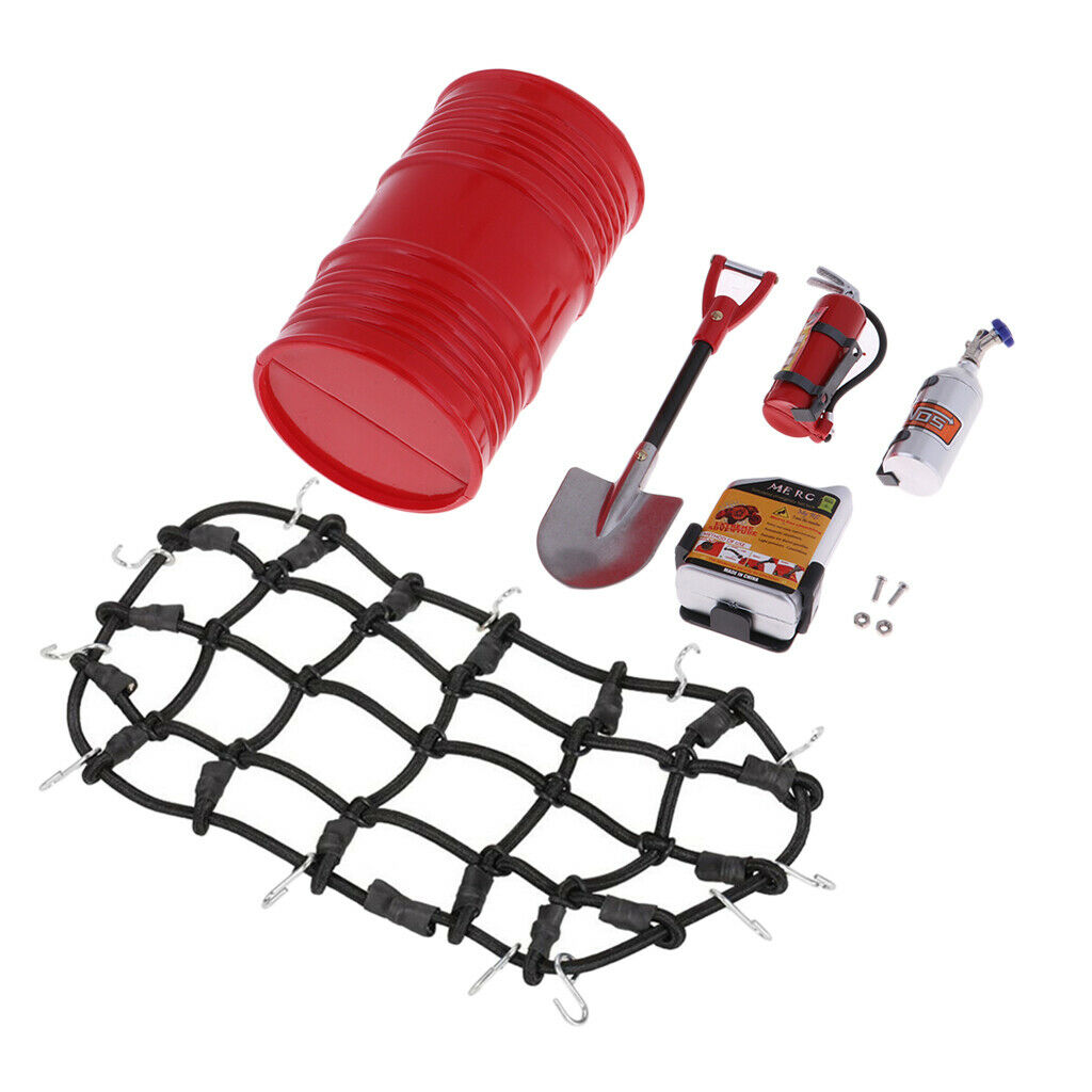 1/10 RC Rock Crawler Decor Fire Extinguisher Set W/ Luggage Net for RC Car